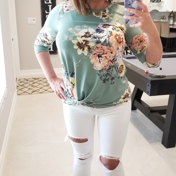 Reborn J Mint Floral Tunic Tee - Picture 2 of 3